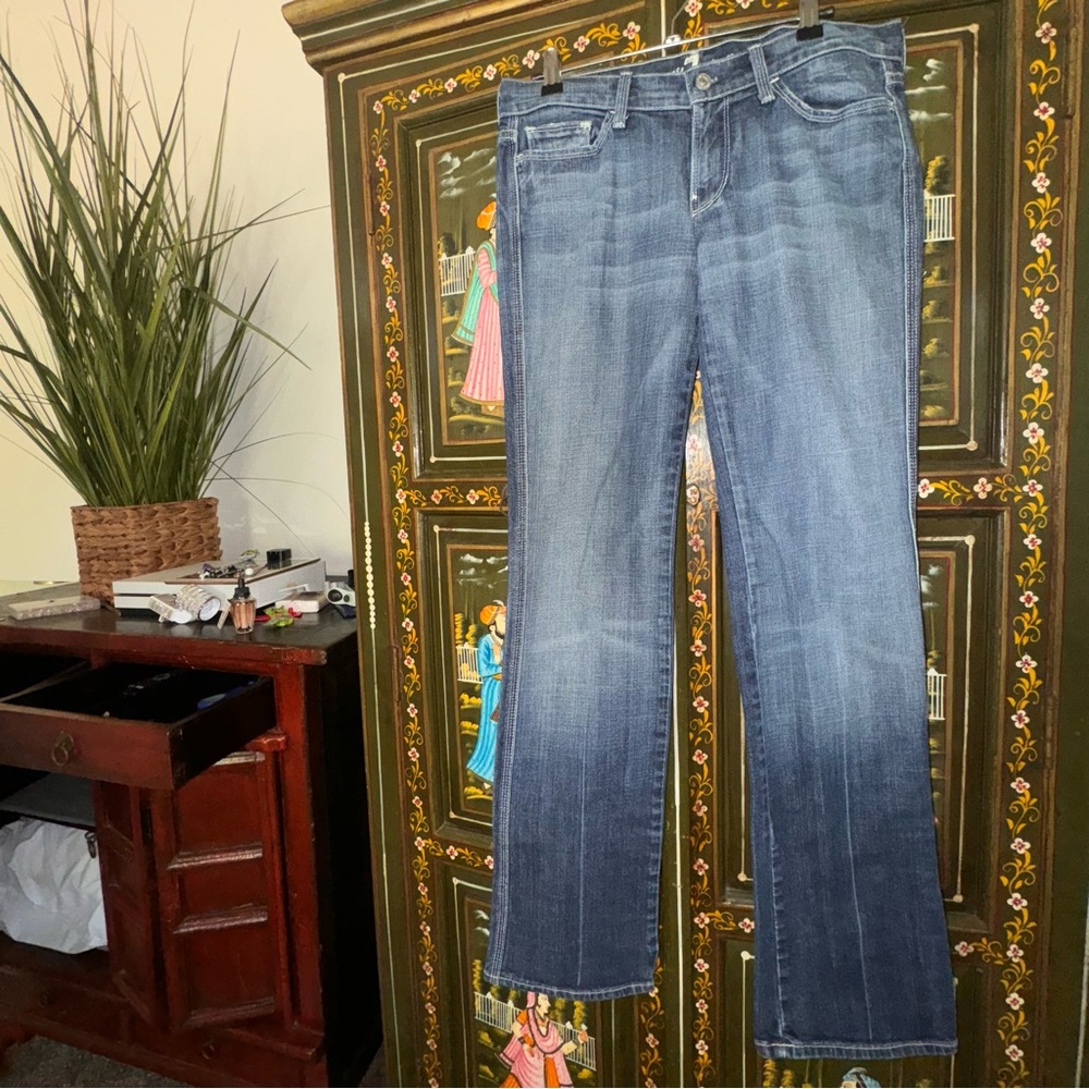 Classic Embroidered 7 For All Mankind Straight Blue Jeans